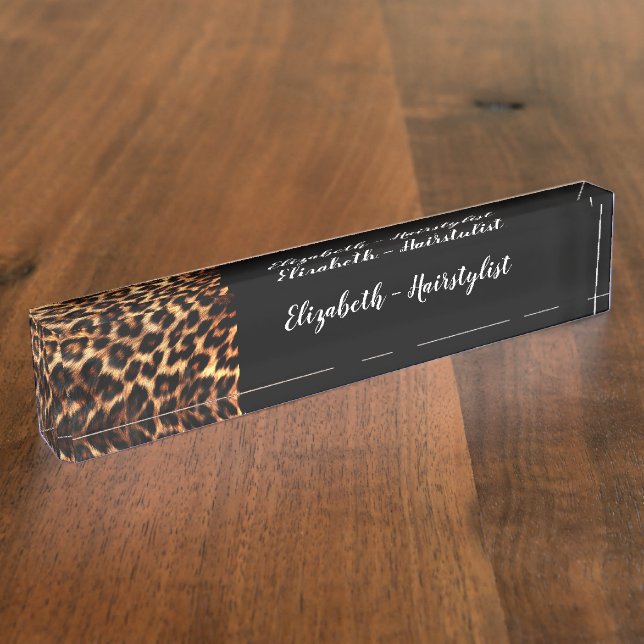 Trendy Classy Hairstylist Monogram Leopard Nameplate (Side)