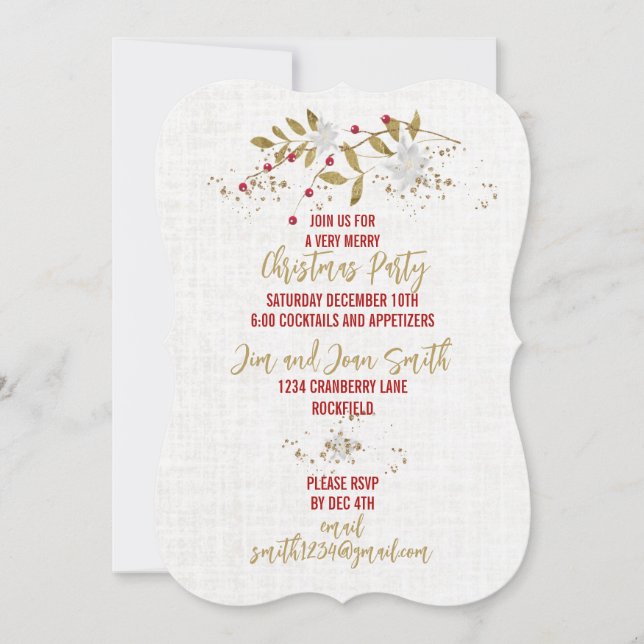 Trendy Classy Poinsettia Christmas Party Invitation (Front)