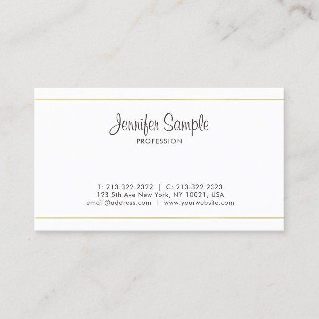 Trendy Clean Elegant Gold White Plain Professional Business Card (Front)