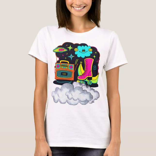: “Trendy Cloud & Radio Graphic Girls T-Shirt” T-Shirt (Front)