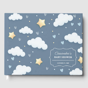 Trendy Cloud Theme Baby Shower Dusty Blue Guest Book