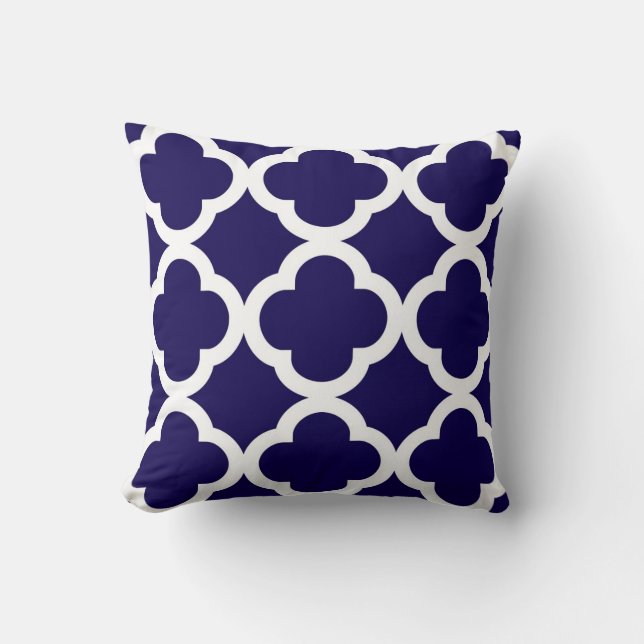 Trendy Clover Pattern in Cobalt Blue and White Cushion (Front)