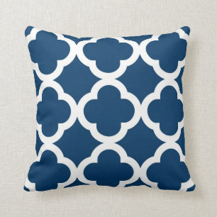 Trendy Clover Pattern in Navy Blue and White Cushion
