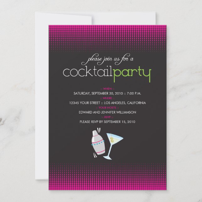 Trendy Cocktail Party Invitation (fuschia) (Front)
