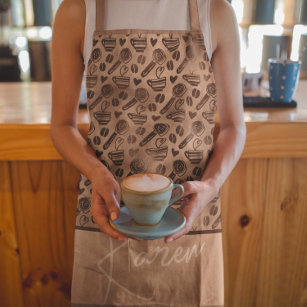 Trendy Coffee Lover Pattern Personalised Name Apro Apron