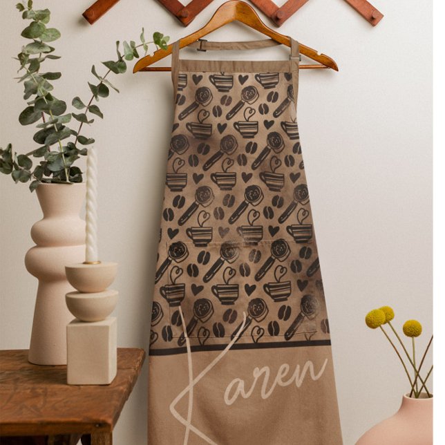 Trendy Coffee Lover Pattern Personalized Name Apro Apron (Creator Uploaded)