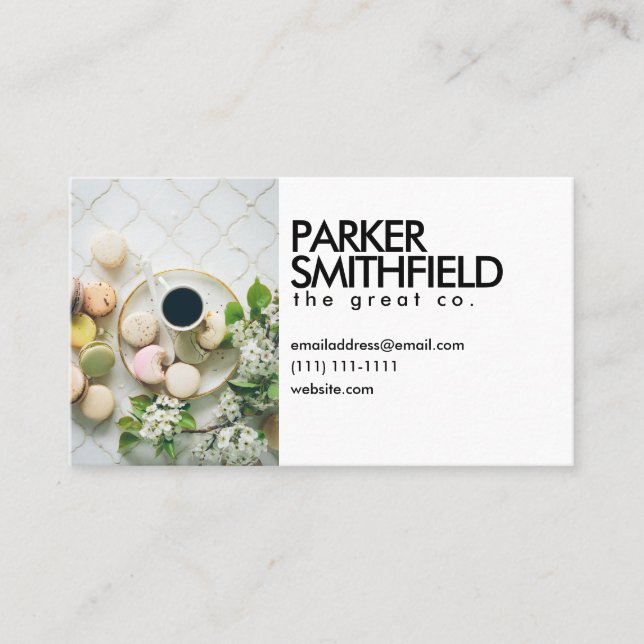 Trendy Coffee Shop Macaroons Business Card (Front)