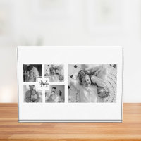Trendy Collage Family Photo Black & White Initial