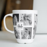 Trendy Collage Family Photo Black & White Initial Latte Mug<br><div class="desc">Introducing our Trendy Collage Five Family Photo Black & White with Initial in Centre . This personalised and stylish collage is the perfect way to showcase your family's cherished memories in a modern and elegant way. Featuring a sleek black and white colour scheme, this collage allows you to highlight four...</div>