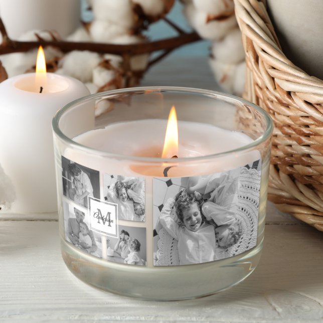 Trendy Collage Family Photo Black & White Initial Rectangular Sticker (Creator Uploaded)