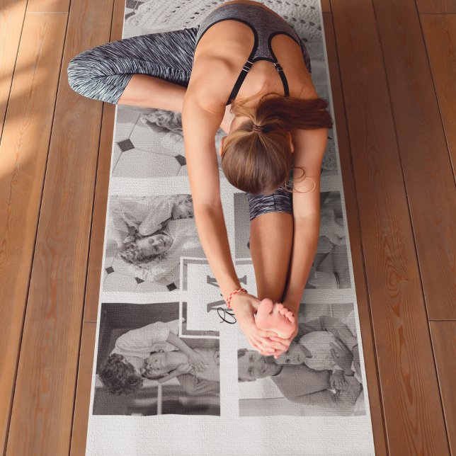 Trendy Collage Family Photo Black & White Initial Yoga Mat (Creator Uploaded)
