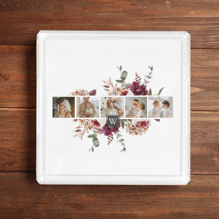 Trendy Collage Family Photo Colourful Flowers Gift Acrylic Tray