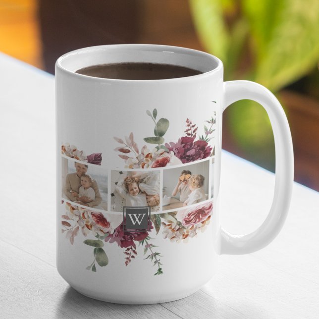 Trendy Collage Family Photo Colourful Flowers Gift Coffee Mug (Creator Uploaded)