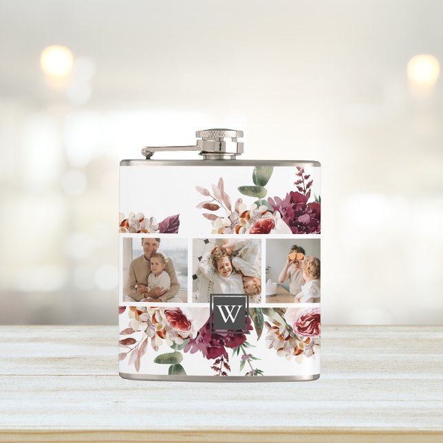 Trendy Collage Family Photo Colourful Flowers Gift Hip Flask (Creator Uploaded)