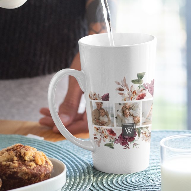 Trendy Collage Family Photo Colourful Flowers Gift Latte Mug (Creator Uploaded)