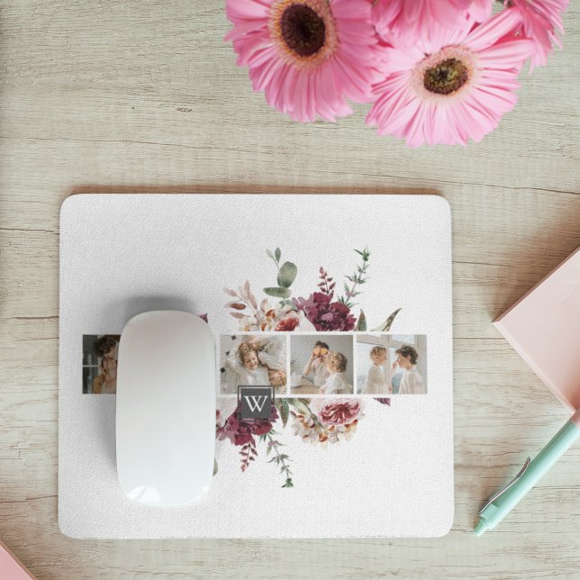 Trendy Collage Family Photo Colourful Flowers Gift Mouse Mat (Creator Uploaded)