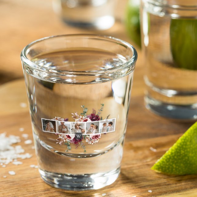 Trendy Collage Family Photo Colourful Flowers Gift Shot Glass (Creator Uploaded)