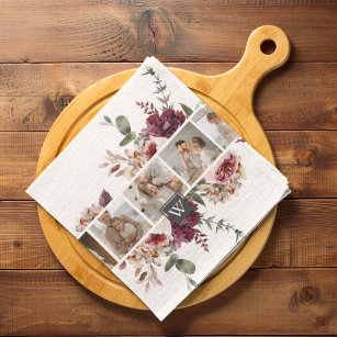 Trendy Collage Family Photo Colourful Flowers Gift Tea Towel