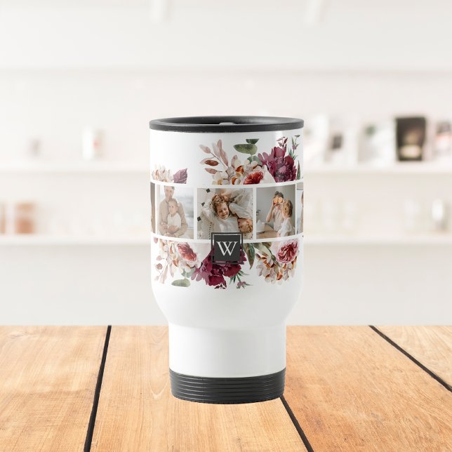 Trendy Collage Family Photo Colourful Flowers Gift Travel Mug (Creator Uploaded)