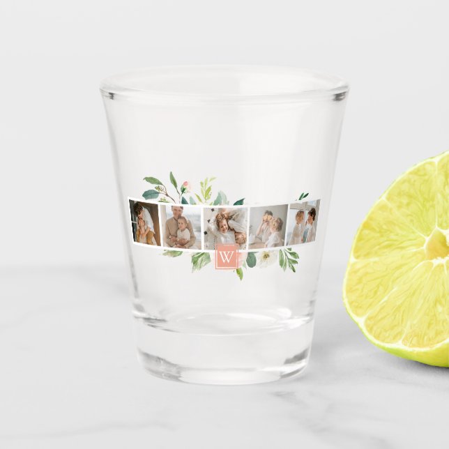 Trendy Collage Family Photo With Flowers Gift Shot Glass (Front)