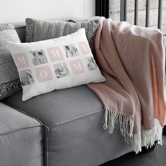 Trendy Collage Photo & Pastel Pink Best Mommy Gift Lumbar Cushion (Creator Uploaded)
