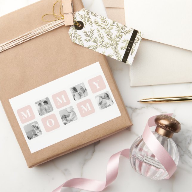Trendy Collage Photo & Pastel Pink Best Mummy Gift Rectangular Sticker (Gifting)