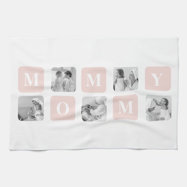 Trendy Collage Photo & Pastel Pink Best Mummy Gift Tea Towel (Horizontal)