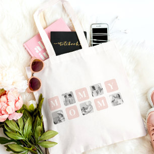 Trendy Collage Photo & Pastel Pink Best Mummy Gift Tote Bag