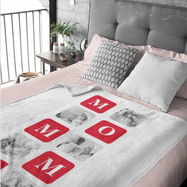 Trendy Collage Photo & Red Best Mummy Gift Sherpa Blanket (Creator Uploaded)