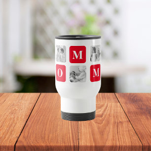 Trendy Collage Photo & Red Best Mummy Gift Travel Mug