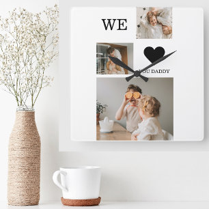 Trendy Collage Photo & We Love You Daddy Gift Square Wall Clock