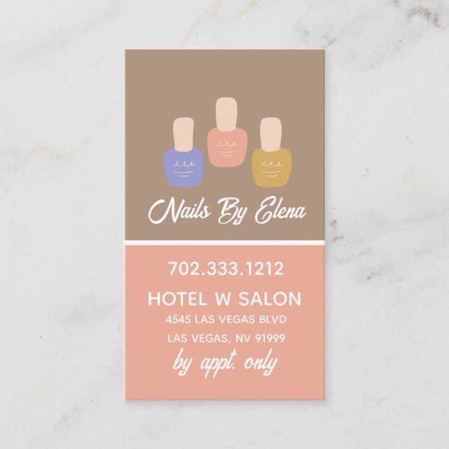Trendy Colorblock Nail Salon Vertical QR Code Business Card (Front)
