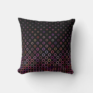 Trendy Colorful Circles Pattern on Black Cushion