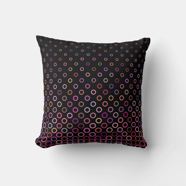 Trendy Colorful Circles Pattern on Black Cushion (Front)
