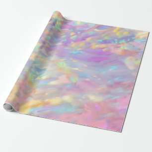 Trendy colorful faux holographic opal wrapping paper