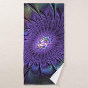 Trendy Colorful Modern Abstract Fractal Flower Bath Towel