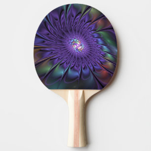 Trendy Colorful Modern Abstract Fractal Flower Ping Pong Paddle
