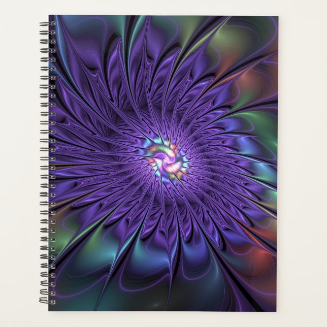 Trendy Colorful Modern Abstract Fractal Flower Planner (Front)