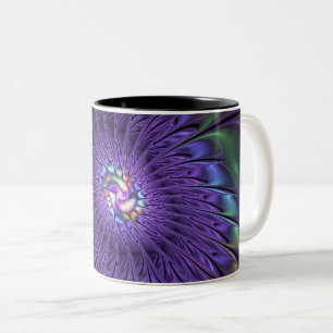 Trendy Colorful Modern Abstract Fractal Flower Two-Tone Coffee Mug
