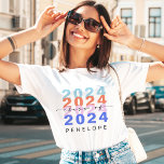 Trendy Colorful Rainbow Class 2023 Modern Graduate T-Shirt<br><div class="desc">Modern and stylish grad class of 2023 t-shirt. Design features "2023" repeating design in colorful rainbow colors. Personalize with graduate year and grad's name. A fun gift for the grad. Design by Moodthology Papery.</div>
