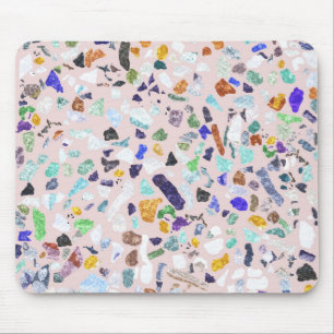 Trendy Colorful Shiny Stones Terrazzo Pink Design Mouse Mat