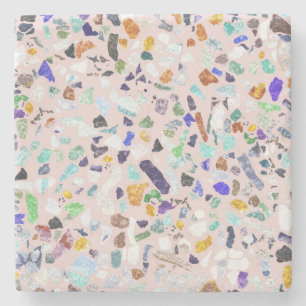 Trendy Colorful Shiny Stones Terrazzo Pink Design Stone Coaster