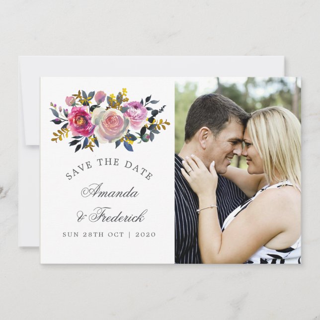Trendy Colorway Watercolor Floral Save the Date (Front)
