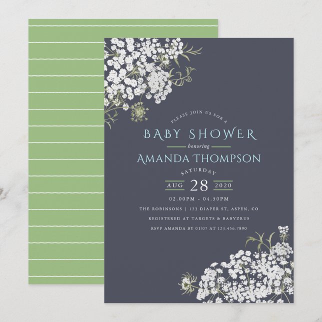 Trendy colorways Baby's Breath Baby Shower invite (Front/Back)