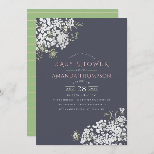 Trendy colorways Baby's Breath Baby Shower invite (Front/Back)