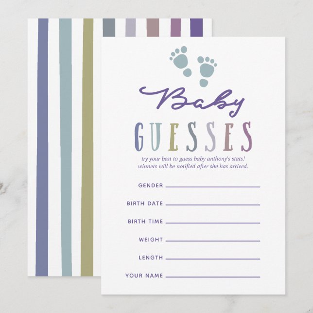 Trendy colorways Boy Baby Shower Baby Guesses Invitation (Front/Back)