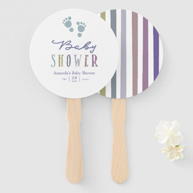 Trendy colorways Boy Baby Shower Hand Fan (Front and Back)