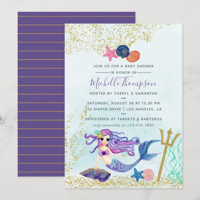 Trendy Colorways Mermaid themed Baby Shower Invitation (Front/Back)