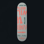 Trendy Colorways Typography Word Cloud Skateboard<br><div class="desc">Designer skateboard in accents of Living coral, storm grey and forest biome. The effect of this trendy street text based design depends on the length of your name. Select "Click to customise further" at the bottom of the "Personalise this template" to get the look you want. You can make the...</div>