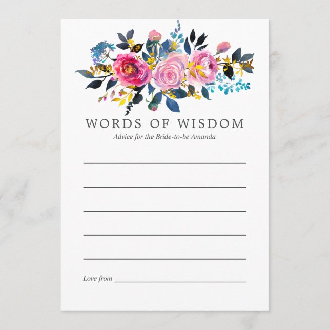 Trendy Colorways Watercolor Floral Bridal Advice Card (Front)